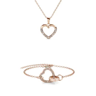 Halsketten-Set mit verschlossenem Herz – Roségold und Kristall