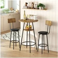 HOMCOM Bargruppe Industrial Bartisch Set Küchetisch mit Ablage, Kleine Raum, (Bartisch mit Barhocker Set, 3-tlg., Esstisch mit 2 Stühlen), Platzsparendes Design, Rustikal-Braun