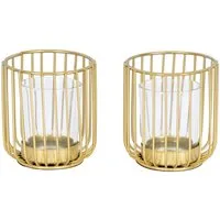 Levandeo® Teelichthalter, 2er Set Teelichthalter Gold Metall Glas Windlicht Kerzenhalter