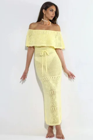 Strick Maxi Bardot Neck Strandkleid