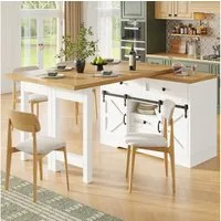 i@home Bartisch Ausziehbarer Kücheninsel-Esstisch (Packung Set), Seitenschrank mit versteckten Schubladen 360° drehbare Paneele