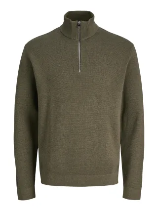 JACK&JONES - JPRBLAMILANO STITCH KNIT HALF ZIP SN Stone Gray - Gr. - S