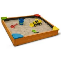 Bestlivings Sandkasten aus Tannenholz, (90x90x16 cm), 4 farbige Sitzecken, inkl. Abdeckung & Bodenplane