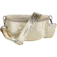MIRROSI Bauchtasche UNISEX, Echtleder, Leder, Made in Italy, Umhängetasche, Brusttasche, (Schultertasche für jeden Anlass, 2 Größen auswählbar), Crossbody Bag, Schwarz, KROKO-Optik mit verstellbaren Schulterriemen