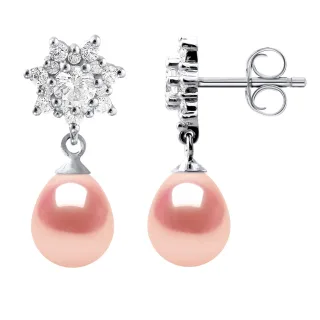 Ohrringe Dangle Süßwasserperlen 7-8 mm Birnen Rosen Schmuck 925