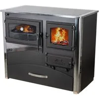 ABC Proizvod Kaminofen mit Backfach und Herdplatte Kochplatte Glaskeramik zum Kochen, Dauerbrand, Mehrfachbelegung, mit Herdplatte aus Glaskeramik, für Holz und Kohle