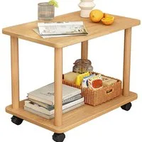 SURFOU Beistelltisch Holz mit Rollen Schmaler Nachttisch mit 2 Ebenen (Kleine Nachttische Couchtisch Teetisch Sofatisch 360° Drehung), für Wohnzimmer Schlafzimmer Balkon 60*40*53cm