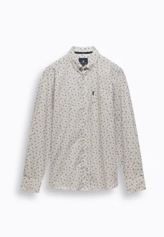 State of Art - Popeline-Hemd mit Allover-Print beige/blau - Gr. - XL