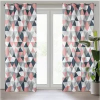Eurofirany Vorhang Moderne Ösenschals Geometrisches Muster Wohnzimmer, Dreieck Rhombus Abstrakt Blickdicht 140x250 cm