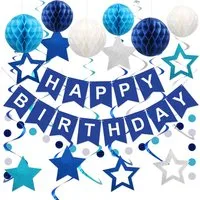 CLTYQ Dekohänger Geburtstagsdeko, Happy Birthday Banner, Party Dekoration (16 St), Happy Birthday Girlande, Wabenbälle,für Geburtstags Party deko