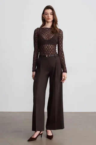 Hochtaillierte weite Crepe-Hose