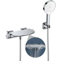 HOMELODY Brausegarnitur Badewannenarmatur verchromt, Wasserfall Wannenarmatur,Messing, 2 Strahlart(en), Funktional und hochwertig – für ein rundum perfektes Duscherlebnis., Badewannenarmatur mit Handbrause,Wandmontage mit großer Plattform