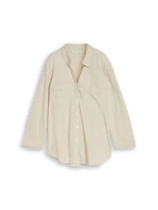 Tom Tailor - Hemdbluse mit Leinenanteil sand stone beige - Gr. - 36