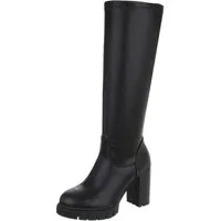 Ital-Design Elegante hohe Stiefel mit Blockabsatz für Damen High-Heel-Stiefel (90109749) Blockabsatz Stiefel in Schwarz