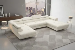 Wohnlandschaft Schlafsofa GIANLUCA in Stoff Gerra Creme Ottomane 105 cm Rechts
