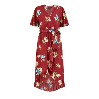 Mela London - Wickelkleid für Damen, V-Ausschnitt (Rot)