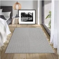 Vimoda Teppich Wohnzimmer Boho Design dünn kurzflur teppich, Rechteckig, Höhe: 6 mm, Hoch Tief Effekt 3D Teppich, in Creme, Grau &Taupe Läufer Schlafzimmer