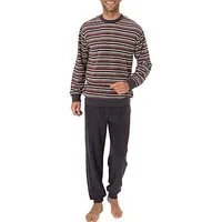 Normann Pyjama Herren Frottee Pyjama langarm mit Bündchen in Streifenoptik