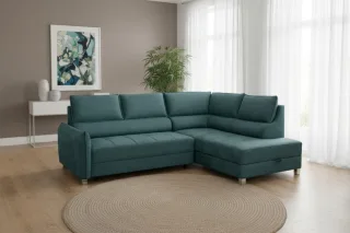 Ecksofa Schlafsofa Sofa MARNO in Stoff Chill Me Grün Ottomane Rechts