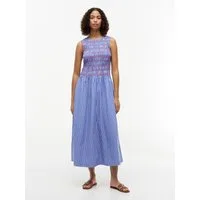 Tommy Hilfiger Smokkleid SMOCKING STRIPE NS MIDI DRESS Baumwolle, wadenlang, gesmoktes Oberteil