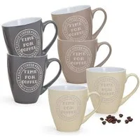 matches21 HOME & HOBBY Tasse Grosse Kaffeetassen 6er Set einfarbig mit Spruch Coffee Time, 6-tlg., Keramik, Tee Kaffee-Becher, modern, grau beige cremefarben, 400 ml