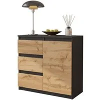 Furnica Kommode MIKEL, 3 Schubladen und 1 Tür - Anthrazit Grau H75cm B80cm T35cm (1 St)