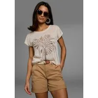 Laura Scott T-Shirt mit Glitzerdurck und Leinen-Optik