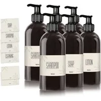 Oputec Seifenspender 6 x 500ml Seifenspender aus Kunststoff schwarz zum Befüllen +Etiketten