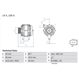 Bosch Lichtmaschine 150A Land Rover Freelander 2,2