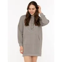 Zwillingsherz Sweatkleid "Wild Vibes" praktische Fronttaschen, Leo-Kordel, tonale Stickerei