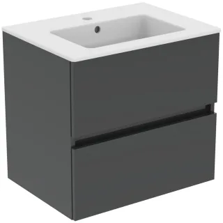 Ideal Standard Möbelpaket Eurovit+ m.WT 61cm Weiss u.Schrank 60cm 2Ausz. Hgl. grau lackiert, R0572TI R0572TI