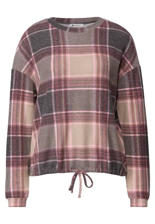 Street One - Langarm Shirt mit Rundhals und Karomuster sanded amber - Gr. - 36
