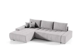Ecksofa Sofa mit Schlaffunktion VOGAR Stoff Aston Silbergrau Ottomane Links