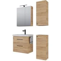 Planetmöbel Badmöbel-Set Badmöbel-Set mit Spiegelschrank 63cm und 2x Midischrank, (Waschbecken mit Unterschrank, Spiegelschrank Bad mit Beleuchtung)