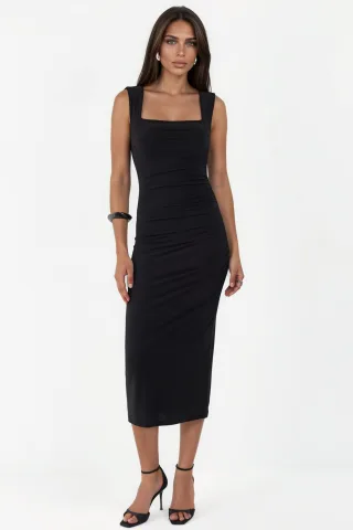 Midi-Kleid mit quadratischem Ausschnitt und Bodycon-Schnitt in Sandy