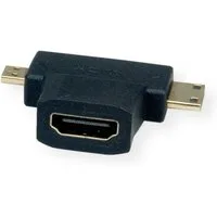 VALUE HDMI T-Adapter HDMI - HDMI Mini + HDMI Micro Audio- & Video-Adapter HDMI Typ A Weiblich (Buchse) zu HDMI Typ C (Mini) Männlich (Stecker)