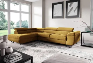 Ecksofa mit Schlaffunktion DECLAN Stoff Poso Honiggelb Ottomane Links