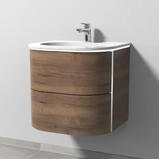 Sanipa 4balance Keramik-Set mit 2 Auszügen und LED-Beleuchtung, Eiche-Tabak, DL41150 DL41150