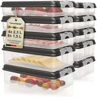 Hausfelder Frischhaltedose Aufschnittdosen für Kühlschrank, Wurst Aufbewahrung mit Deckel, Kunststoff, (Set, 20-tlg., 6x flach, 4x hoch), Kühlschrank Organizer, BPA-frei, stapelbar