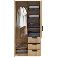 en.casa Kleiderschrank »Eiselfing« 2 Türen, 4 Fächer, 3 Schubladen 176x80x52 cm Eiche