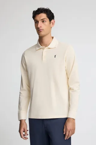 Poloshirt ecru mit langen Ärmeln und gesticktem Rigby Go-Logo