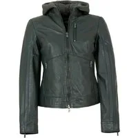 Jilani Lederjacke Francis Jilani - Damen Lederjacke Lammnappa Kapuze dunkelgrün