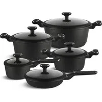 Edenberg Topf-Set 10 tlg Schwarzes Topfset, Matt, Pfanne, Kasserollen, Glasdeckel, Aluminium, Keramik (Entdecken Sie Kochkomfort auf höchstem Niveau – mit diesem stilvollen und vielseitigen Topfset wird jedes Gericht zum Genuss!, 10-tlg., Zeitloses D