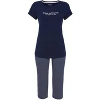 Ringella Pyjama - Kurzarm Schlafanzug mit Motivdruck und geringelter Caprihose (2 tlg) reine Baumwolle