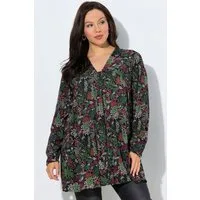 Ulla Popken Longbluse Bluse Blütenmuster Godetfalten A-Linie Langarm