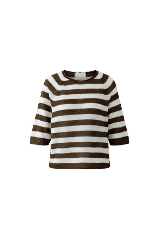 Oui - Leinen Pullover dk brown offwhite - Gr. - 38