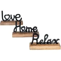 Levandeo® Deko-Schriftzug, 3er Set Schriftzug Love Home Relax Schwarz Mango Holz Metall