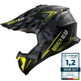 Broken Head Crosshelm Squadron Rebelution Camouflage Grau-Neon-Gelb