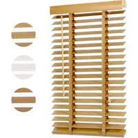 Sekey Jalousie Holzjalousie 50 mm Lamellen Fensterjalousie Blickschutz Jalousie, Klemmträger mit Feststellschraube, Fenster & Tür Echtholz Rollo 80x130 cm Holzrollo Naturholzfarbe