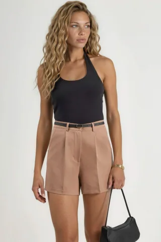 Hochtaillierte Weite Beinhosen Mini Shorts